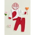 thumbnail image 4 of Toddler Baby Boys Valentine's Day Clothing Sets 0 6 12 18 24 Months 2T 3T Heart Print Long Sleeve Hooded Sweatshirt Ribbed Long Pants Outfits, 4 of 9