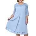 thumbnail image 2 of Uootdi Robes Grande Taille pour Femmes Col Rond Manches 3/4 Robes Brodées Élégantes Robes Midi Formelles Tenue de Fête Cadeau, 2 of 9