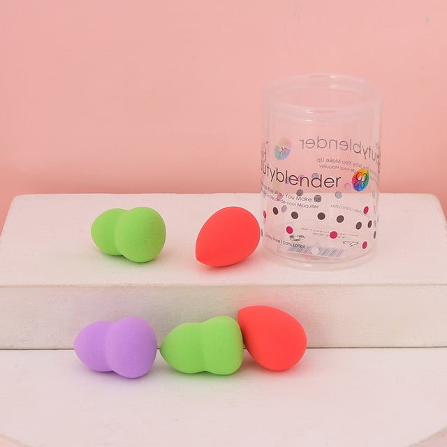 Xiao Hua Set de 5 esponjas de maquillaje, esponjas para difuminar maquillaje líquido y en crema, cobertura modulable, esponjas para base natural, espuma sin látex con estuche, colores surtidos A60