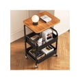 thumbnail image 3 of Ourlova 3-Tier Rolling Cart With Wooden Tabletop Utility Cart With Lockable Wheels Multipurpose Storage Organizer Trolley For Kitchen Office Bedroom Sturdy Metal Frame For Small Spaces Easy Assembly, 3 of 8