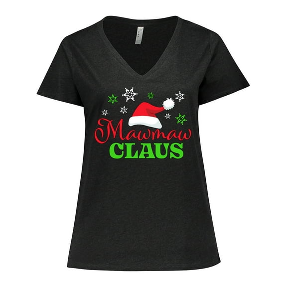 Inktastic Mawmaw Claus with Christmas Santa Hat and Snowflakes Women's Plus Size V-Neck T-Shirt