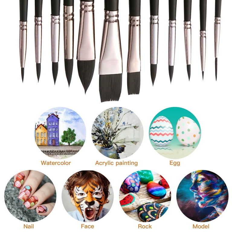 12pcs Paint Brushes for Acrylic Painting Set Nylon Professional Round Paint  Brushes for Watercolor Oil Acrylic