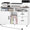 thumbnail image 1 of Support Mobile pour Imprimante avec Station de Recharge, Classeur Verrouillable Blanc avec 2 Tiroirs et Ports USB, Chariot de Rangement Roulant pour Dossiers A4/Letter, Bureau à Domicile, 40,6 Pouces L x 26,2 Pouces H, 1 of 7