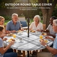 thumbnail image 3 of Round Outdoor Tablecloth with Umbrella Hole and Zipper, Black White Check Tablecloth with Elastic Waterproof, Farmhouse Line Buffalo Plaid Patio Table Covers for 45" - 54" Picnic Pool Tables, 3 of 9