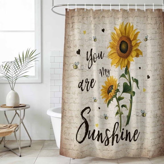Yellow Sunflower Waterproof Fabric Shower Curtain,Summer Vintage Flower Bee Sunshine Waterproof Fabric Shower Curtain for Bathroom Curtains Bathtubs Hotel Shower Curtains with 12 Hooks Stall 48x72in