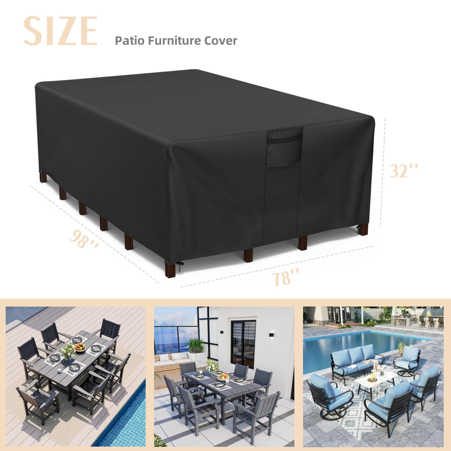 98"L x 78"W Jumbo Patio Furniture Cover - for 8-Seater Dining Sets & L-shaped Sofas, Heavy Duty Waterproof Outdoor Sofa Cover