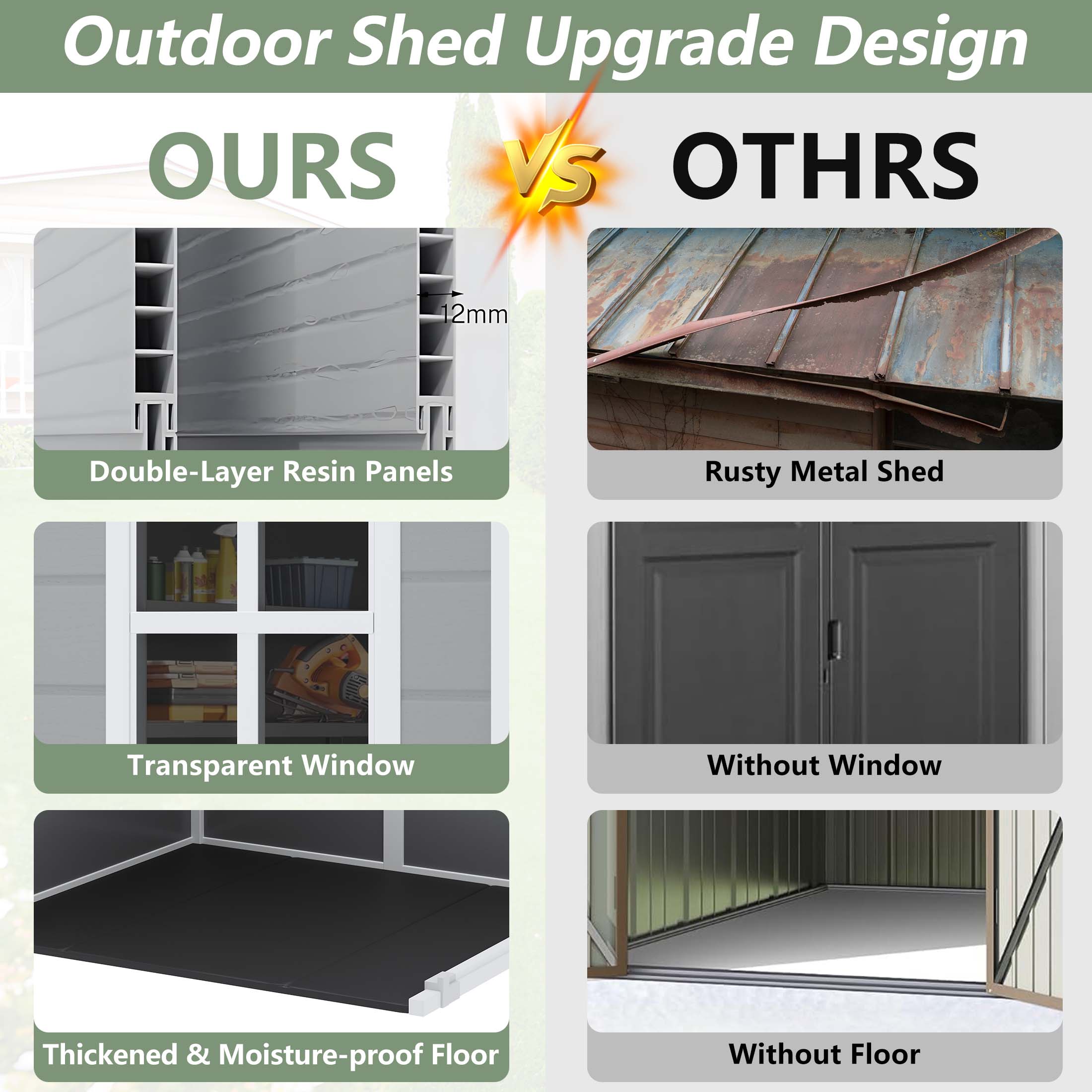 Enyopro 5 x 4FT Outdoor Storage, All-Weather Plastic Resin shed, Utility Tool Large Shed with Dual Lockable Doors for Patio Backyard Lawn, Dark Gray