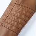 thumbnail image 4 of HJYCHN Leather Jacket Women Solid Color Hooded Zipper Pocket Long Sleeve Slim Fit Motorcycle Coat Short Punk Outerwear Coats for Women Brown One Size, 4 of 6