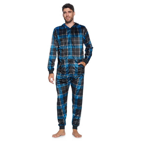 Ashford & Brooks Men's Adult Mink Fleece Hooded One-Piece Union Suit Pajamas
