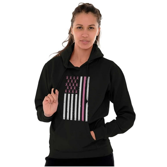 Breast Cancer Pink Ribbon USA Flag Hoodie Sweatshirt Women Brisco Brands S