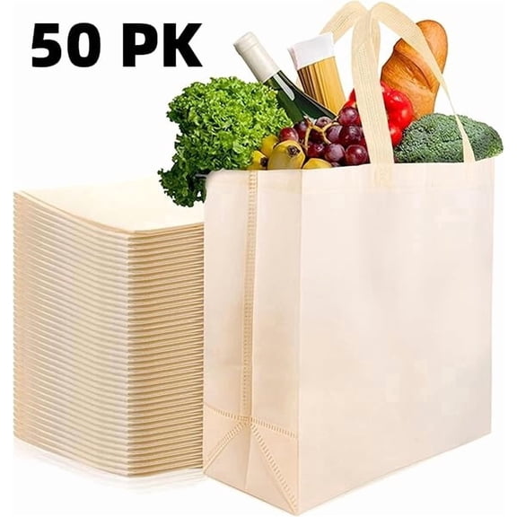 50pk Reusable Grocery Bags Bulk, Heavy Duty Foldable Shopping Totes – Friendly & Reusable