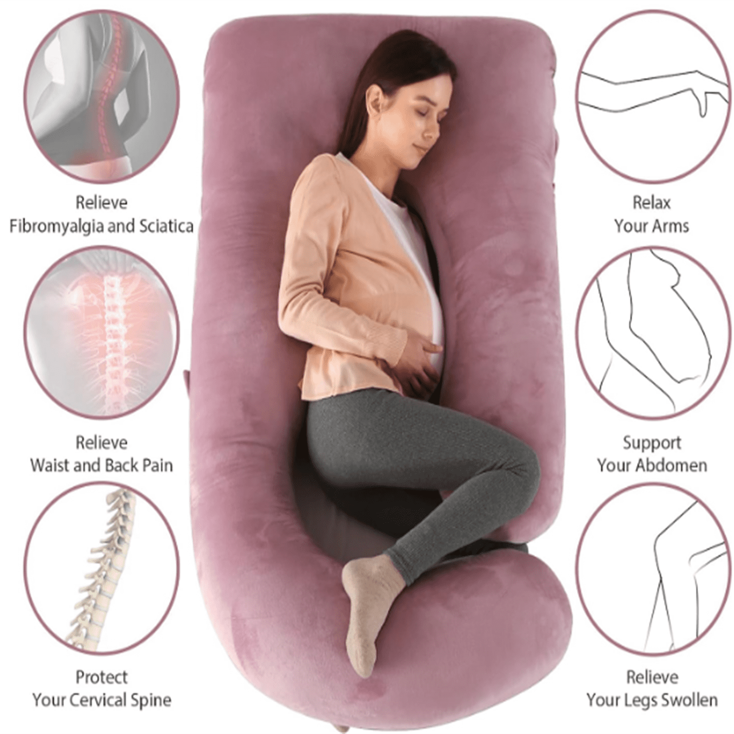 Pregnancy Pillow,57 inches U Shaped Maternity Pillow with Removable Cover Full Body Pillow Support for Back, HIPS, Legs, Belly (Cameo)