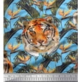 thumbnail image 1 of Soimoi Viscose Chiffon Fabric Tropical Leaves & Tiger Face Jungle Printed Craft Fabric by The Yard 42 Inch Wide, 1 of 1