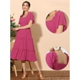 thumbnail image 2 of Unique Bargains Women's Square Neck Short Sleeve Tiered Flowy Boho Midi Smocked Dress L Hot Pink, 2 of 6