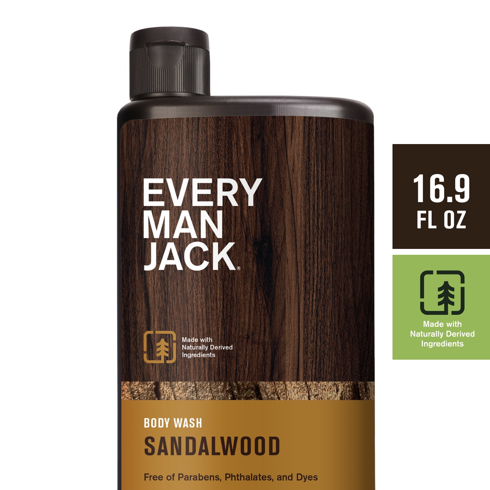 Every Man Jack Sandalwood Hydrating Body Wash 16.9 fl. oz + 16 fl. oz Daily 2-in-1 Shampoo and Conditioner for Men, Naturally Derived, Bundle