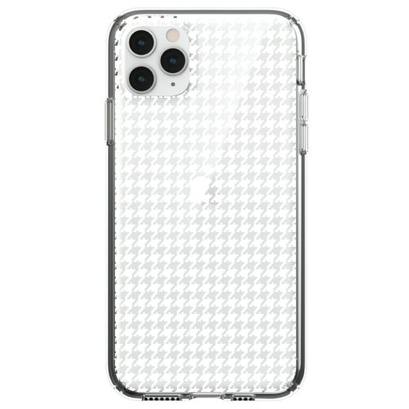DistinctInk Clear Shockproof Hybrid Case for iPhone 11 Pro (5.8" Screen) - TPU Bumper, Acrylic Back, Tempered Glass Screen Protector - White Houndstooth