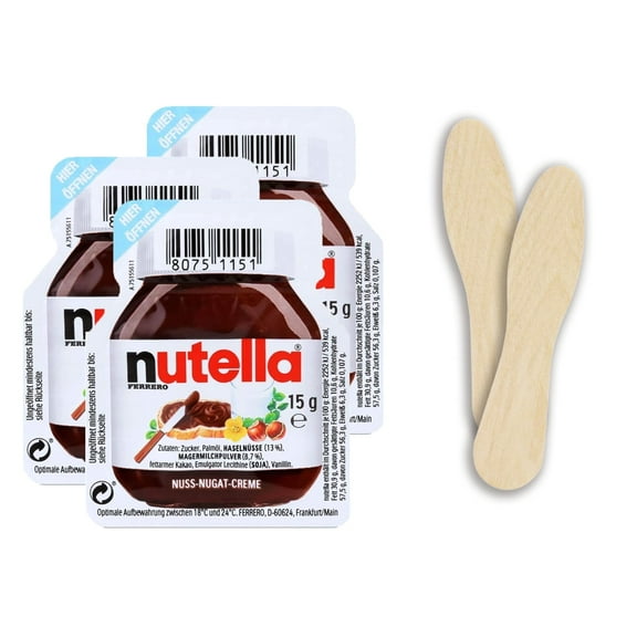 Nutella Hazelnut Spread 25 - 25 X 15G Serving   25 Wooden Spoons l 50 counts total
