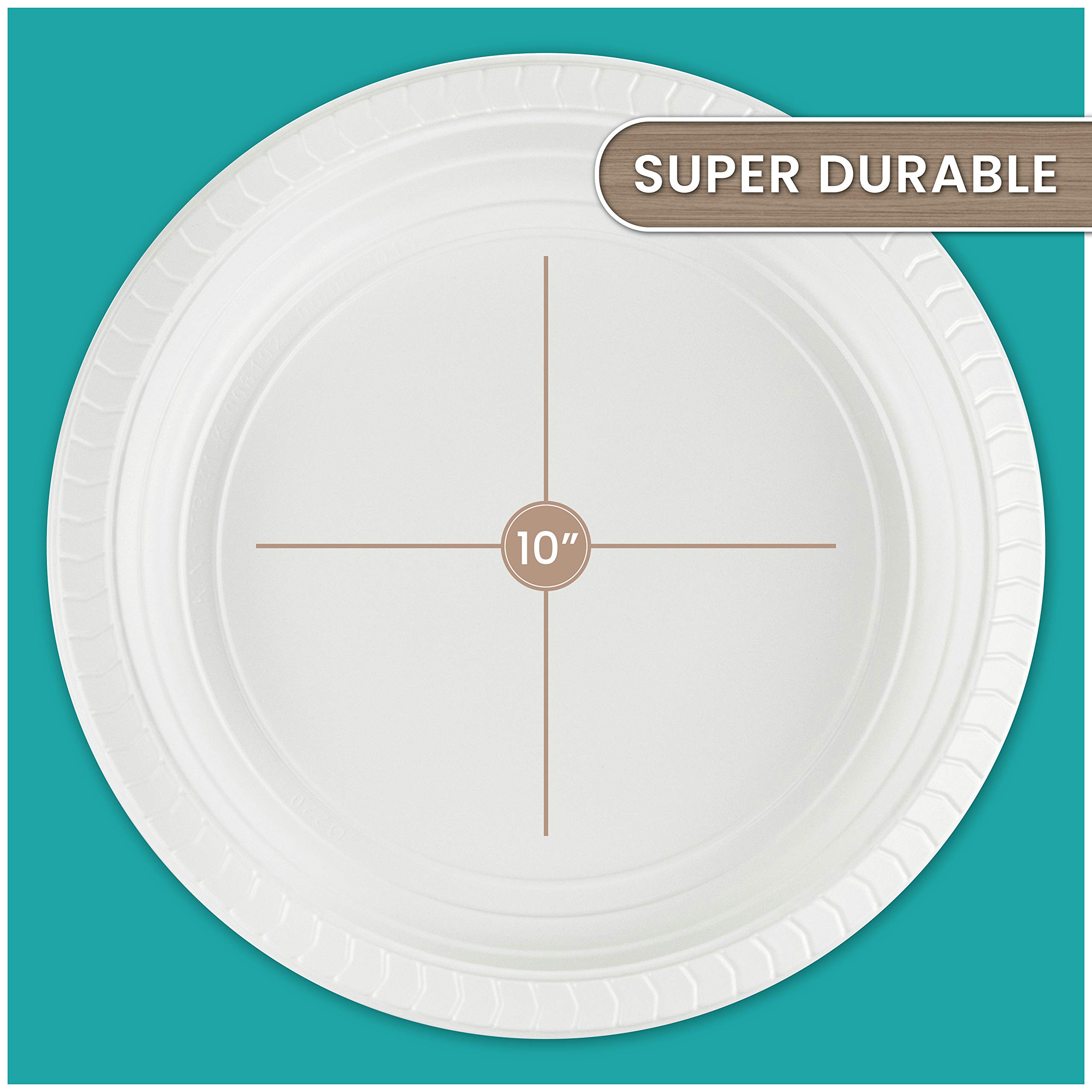 PLASTICPRO Round Plastic Plates Microwaveable, Disposable, White ...