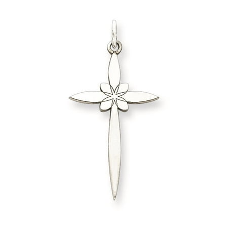 Laser Etched Cross Polished Charm Pendant 25mmx7mm 925 Sterling Silver