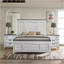 JERFIT 3-Piece Queen Bedroom Set with Nightstands, Modern Farmhouse Wood Bed Frame in Antique White and Gray Finish