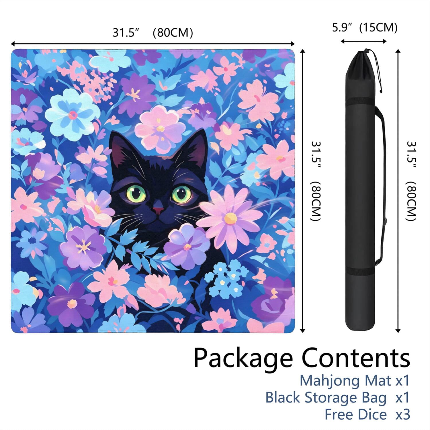 Funny Cat Mahjong Mat for Table, 31.5*31.5in Anti Slip American Mahjong Mats, Noise Reduction, Neoprene Mah Jongg Mat, Mahjong Sets Gift for Poker/Card/Dominoes Board Tile Games Table Mats