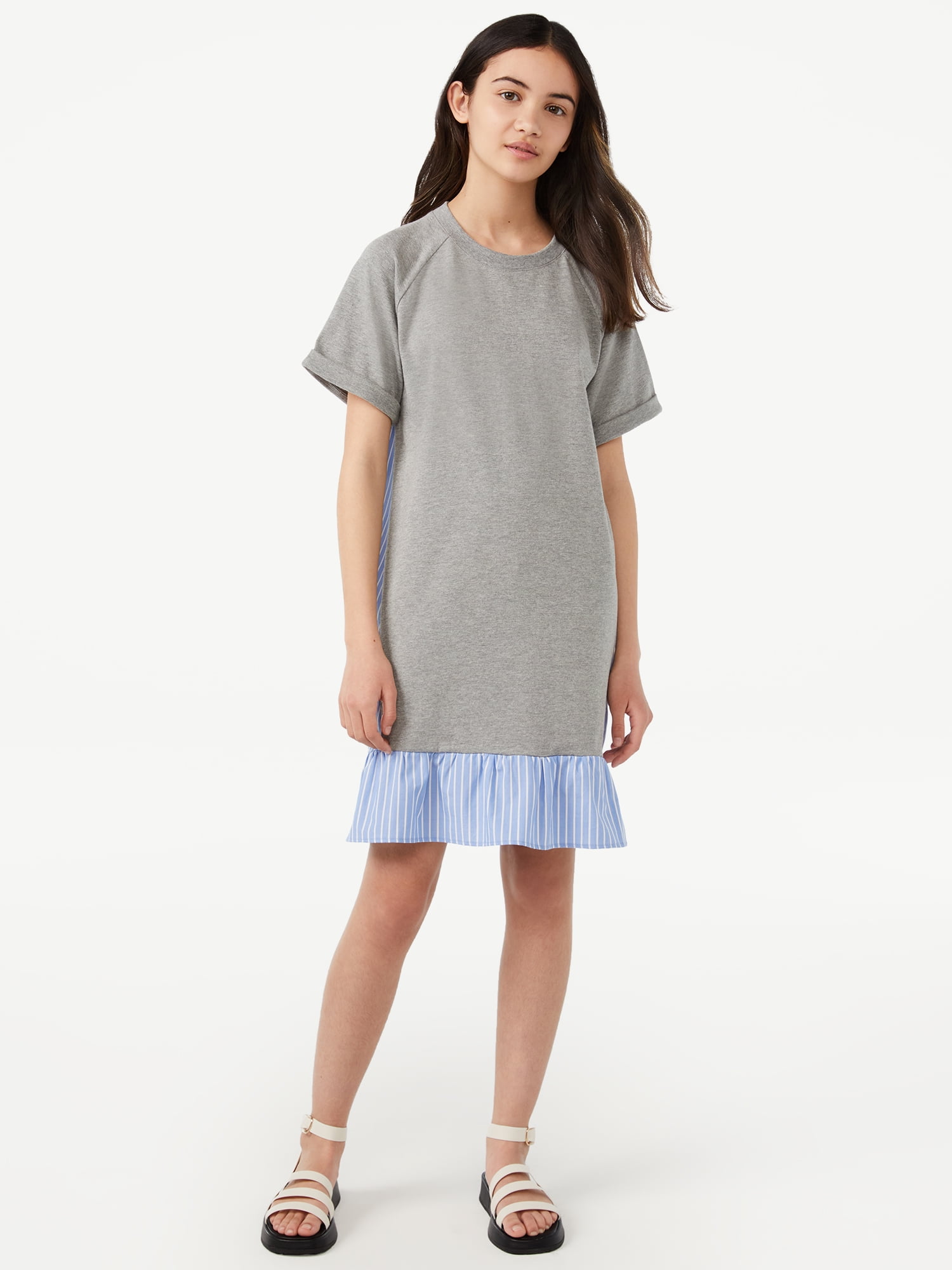 Free Assembly Girl's Mixed Knit Woven T-Shirt Dress - Sizes 4-18 - Each