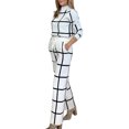 thumbnail image 5 of Quixlent 2 Pcs/Set Lady Top Pants Suit Half-high Collar Plaid Printing Long Sleeves Loose Blouse Elastic High Waist Wide Leg Trousers with Pockets OL Commuting Style Outfit, 5 of 8