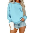 thumbnail image 2 of GuzomFashion Womens Light Blue Oversized Sweatshirt - 100% Polyester Loose Crew Neck Long Sleeve with Front Patch Pocket, Machine Washable for Casual Daily Wear & Layering,Size XL, 2 of 4