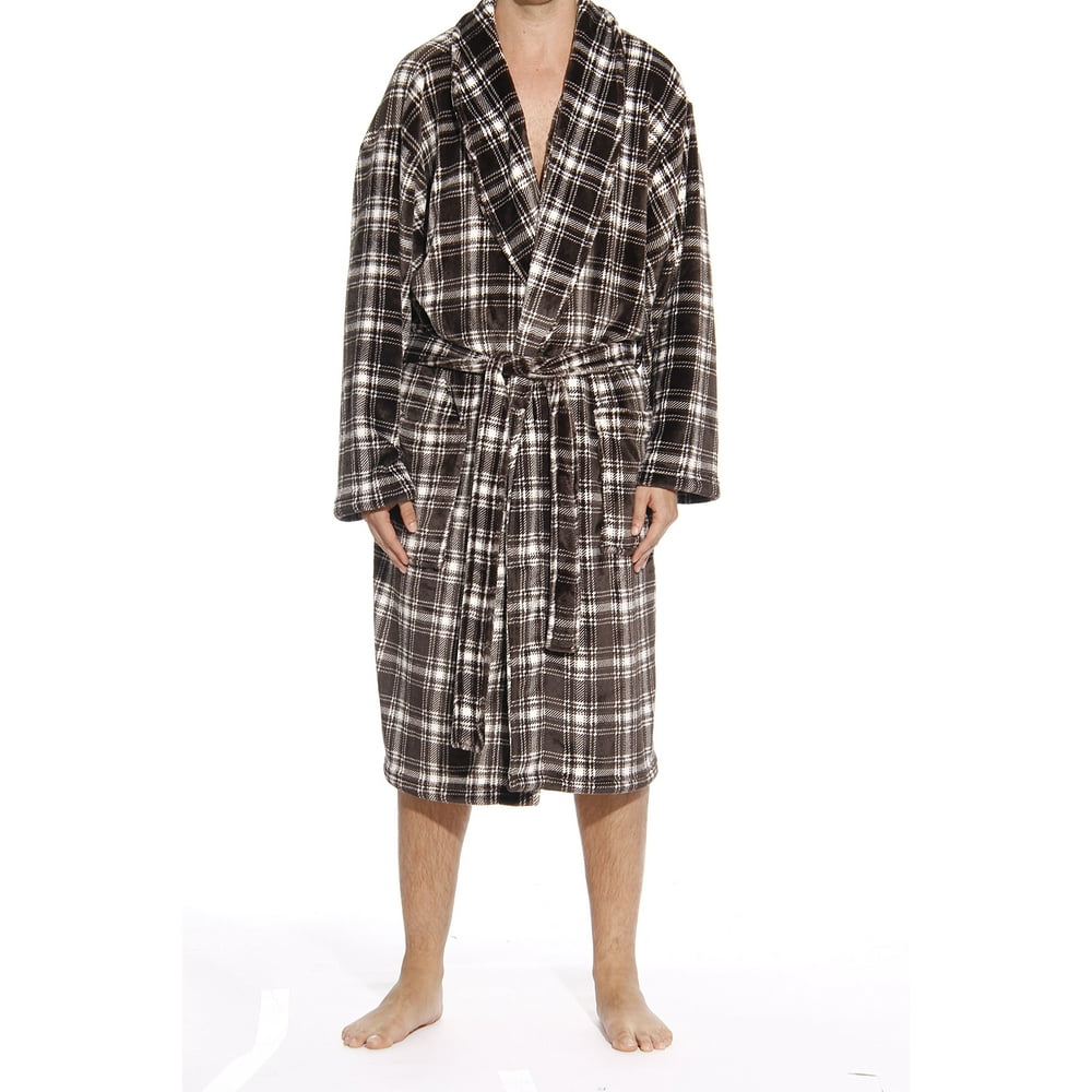 Followme Ultra Soft Plaid Velour Robe for Men with Shawl Collar
