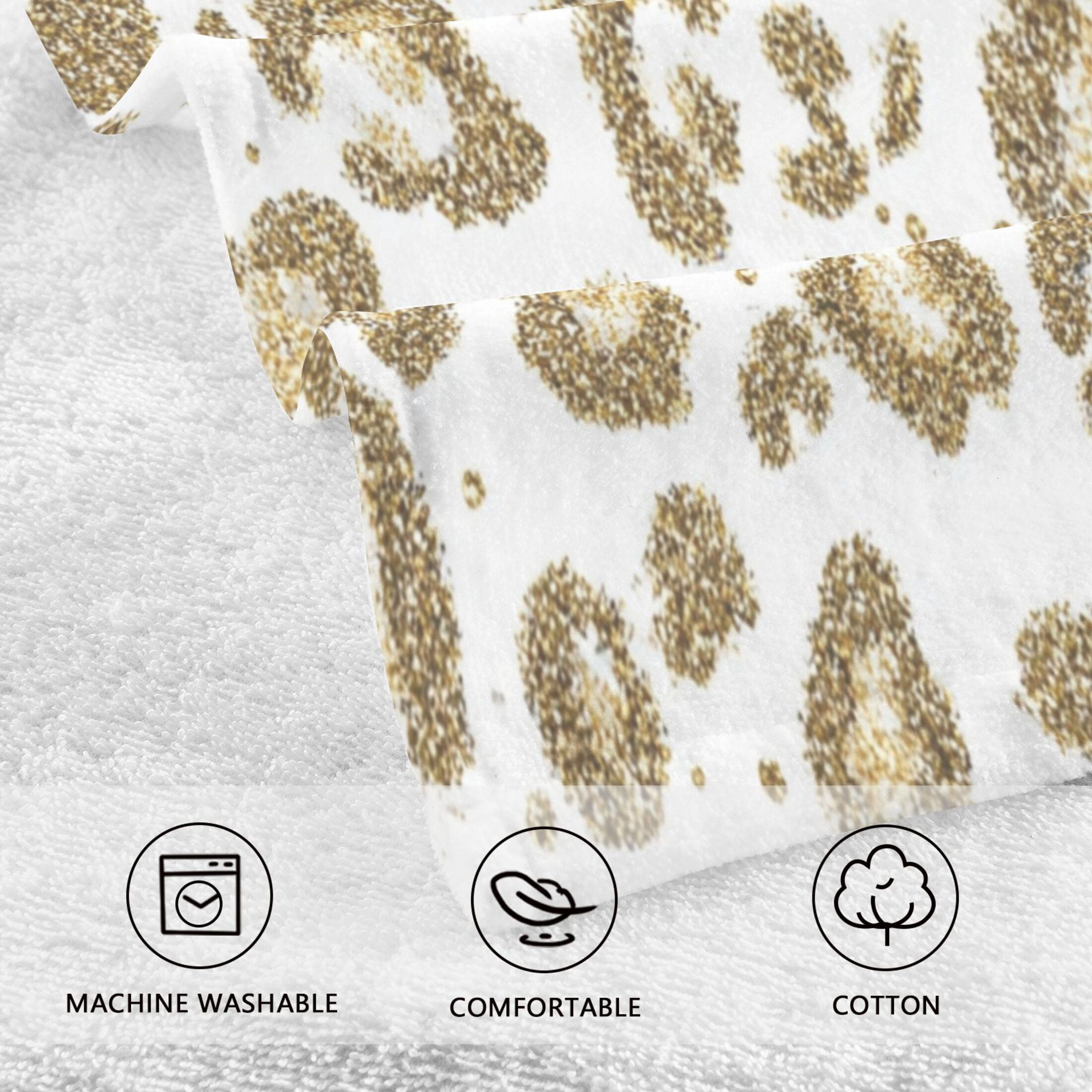 2 Pcs Hand Towels Sets Gold Leopard Print Pattern Cotton Towel Set Absorbent Face Towel for Bathroom Kitchen Shower Hotel Decor