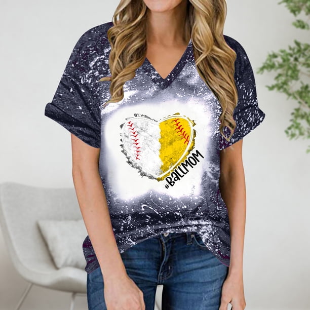 Fiudx Camisetas para Mujer Blusa Holgada de Manga Corta con Cuello En V Informal Estampada a La Moda para Mujer