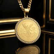 Round Mexican Centenario 50 Pesos Coin Medallion Pendant Necklace For Men Women, 14K Gold Filled Iconic Patriotic Memento Jewelry
