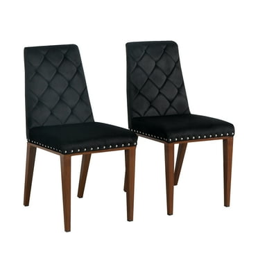 KATBOC Velvet Upholstered Tufted Dining Chairs for Kitchen Furniture, Set of 2, Walnut