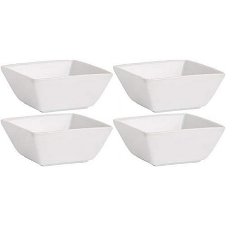 Farmhouse Decor Porcelain Dipping Bowls Sauce Dishes - Set of 4 Elegant White Soy Sause Dish (2 Oz Square Shape)