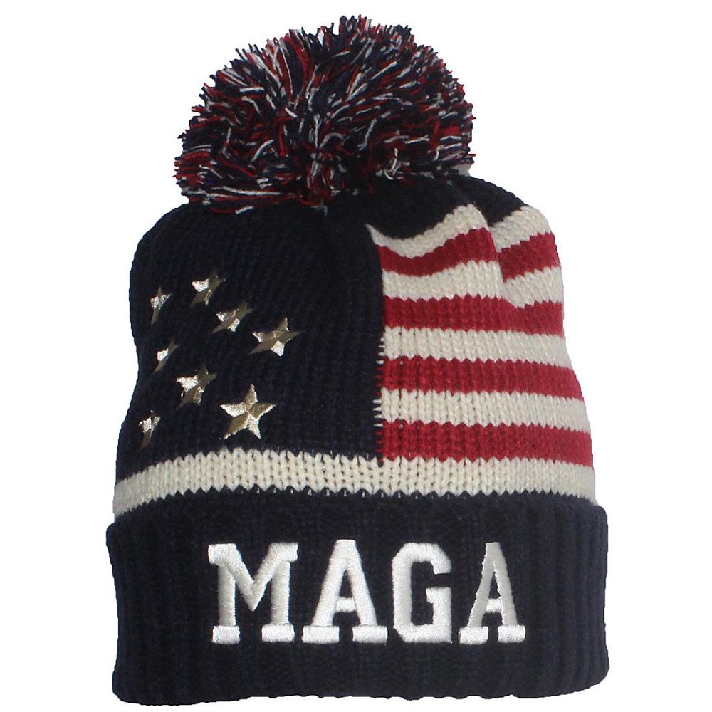Best Winter Hats Adult US Flag Trump Embroidered MAGA Beanie Cap Navy