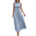 thumbnail image 2 of ClodeEU Women's Round Neck Sleeveless A Line Maxi Dress,Cinched Waist Flowy Sundress Light Blue,Women's Plus S, 2 of 8