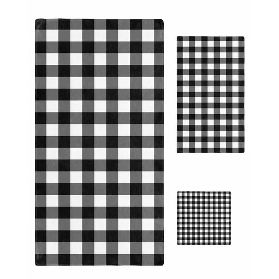 Black White Plaid Bath Towels for Bathroom Set,Luxury Microfiber Towels Gifts for Women,Beach Kitchen Hand Hair Face Towel and Dish Washcloth,Modern Simple Buffalo Check Gingham Towels Set