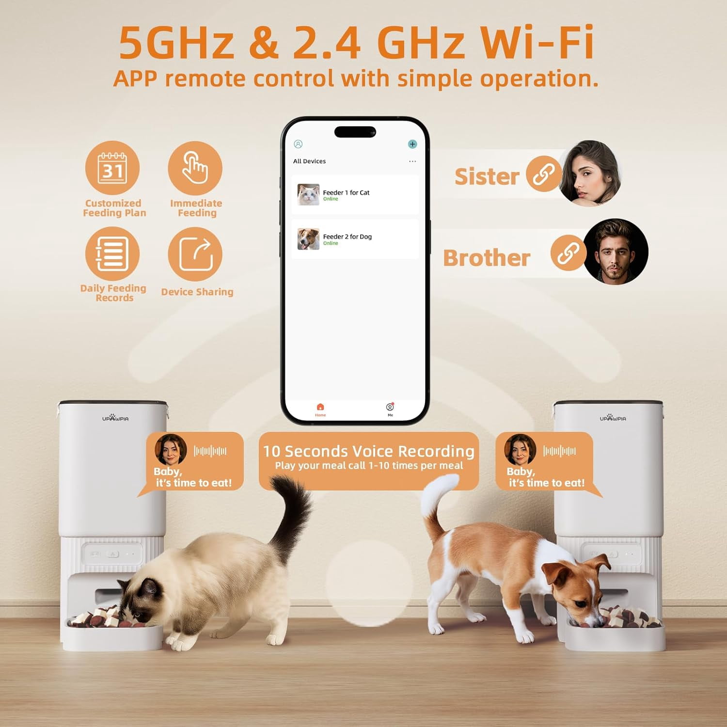 Automatic Cat Feeder 7L WiFi App Control Programmable Dog Food Dispenser with Voice Record and Anti-Clog Design