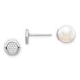 thumbnail image 1 of Sterling Silver Rh-pl CZ & Imitation Shell Pearl Front & Back Earrings QE13876 (6.86mm X 6.86mm), 1 of 1