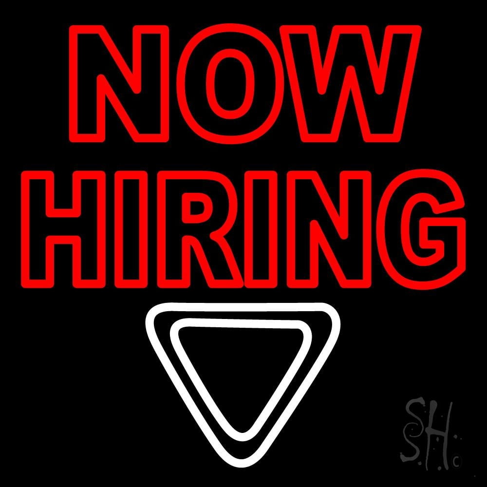 Now Hiring With Arrow LED Neon Sign 16 x 16 - inches, Clear Edge Cut ...