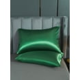 thumbnail image 3 of Move Over Blackish Green Satin Pillowcases Queen, Silk like Satin Pillow Cover Set of 2, Silky Microfiber Solid Pattern, 2 Pack, 3 of 7