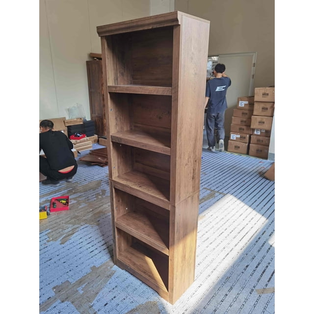 Bibliothèque Champêtre à 6 Niveaux - Grande Bibliothèque Réglable avec Dispositif Anti-Basculement, Rangement sur Pied Résistant aux Traces pour Bureau à Domicile, Salle d'Étude, Salon - Spécifications : à Six Niveaux, Couleur : Gris Caro Gratté à la Main