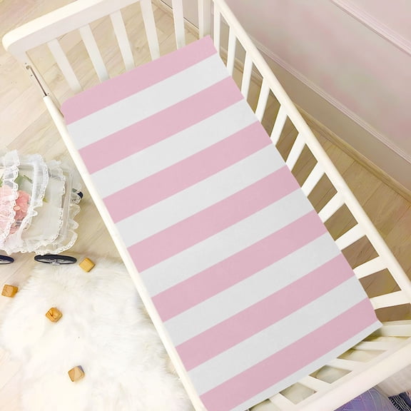 Wobogo Pink and White Stripes Baby Crib Sheets Super Soft Microfiber Playard Sheet Fitted Design for Maximum Comfort and Safety 39×27×5in