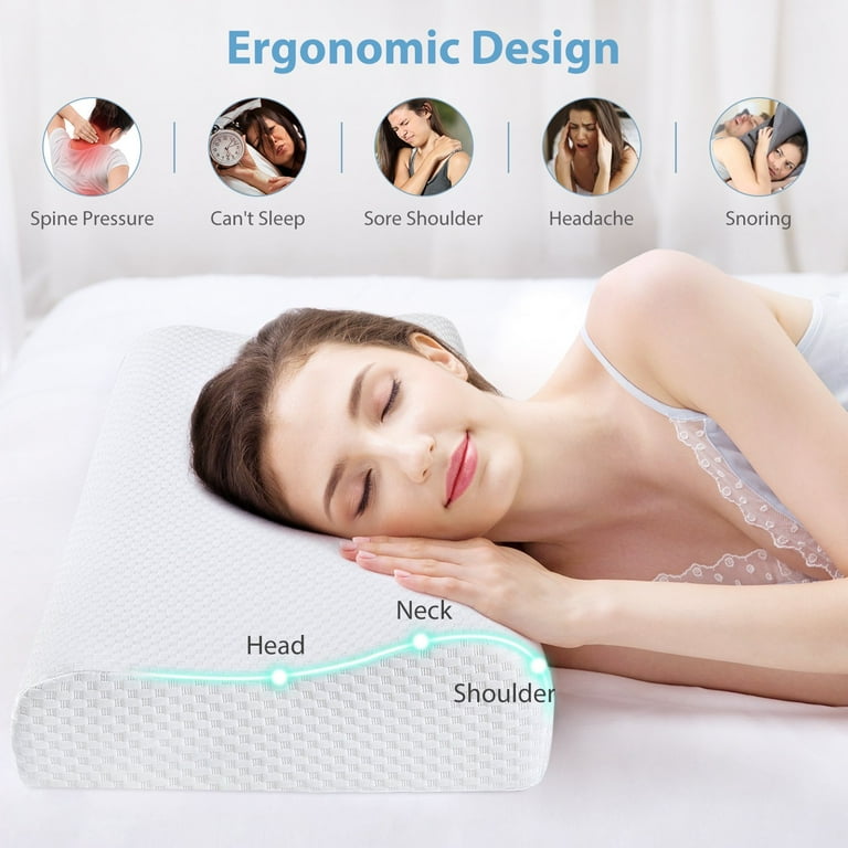 Cervical Contour Memory Foam Pillow: Neck Support Chiropractic Pillow,Ergonomic  Orthopedic Sleep Spine Contoured Pillows,Relief Neck Shoulder Back Pain  Relief Snoring, Side Back Stomach Sleeper Pillow