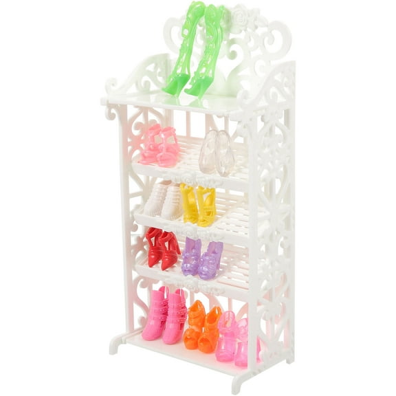 SEWCHICS 1 Set of Mini House Plastic Shoe Rack Furniture for Dollhouse Decorative Item Assorted Color