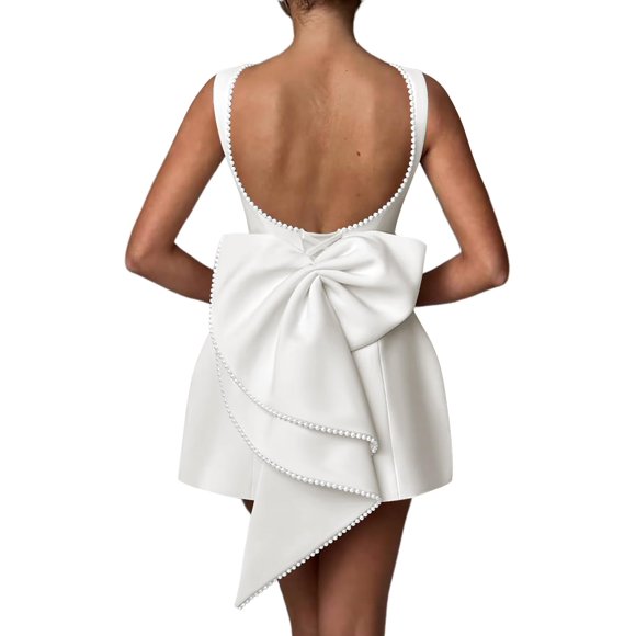 Vestido de cóctel Aosadin Satin A Line Mini Ivory para mujer