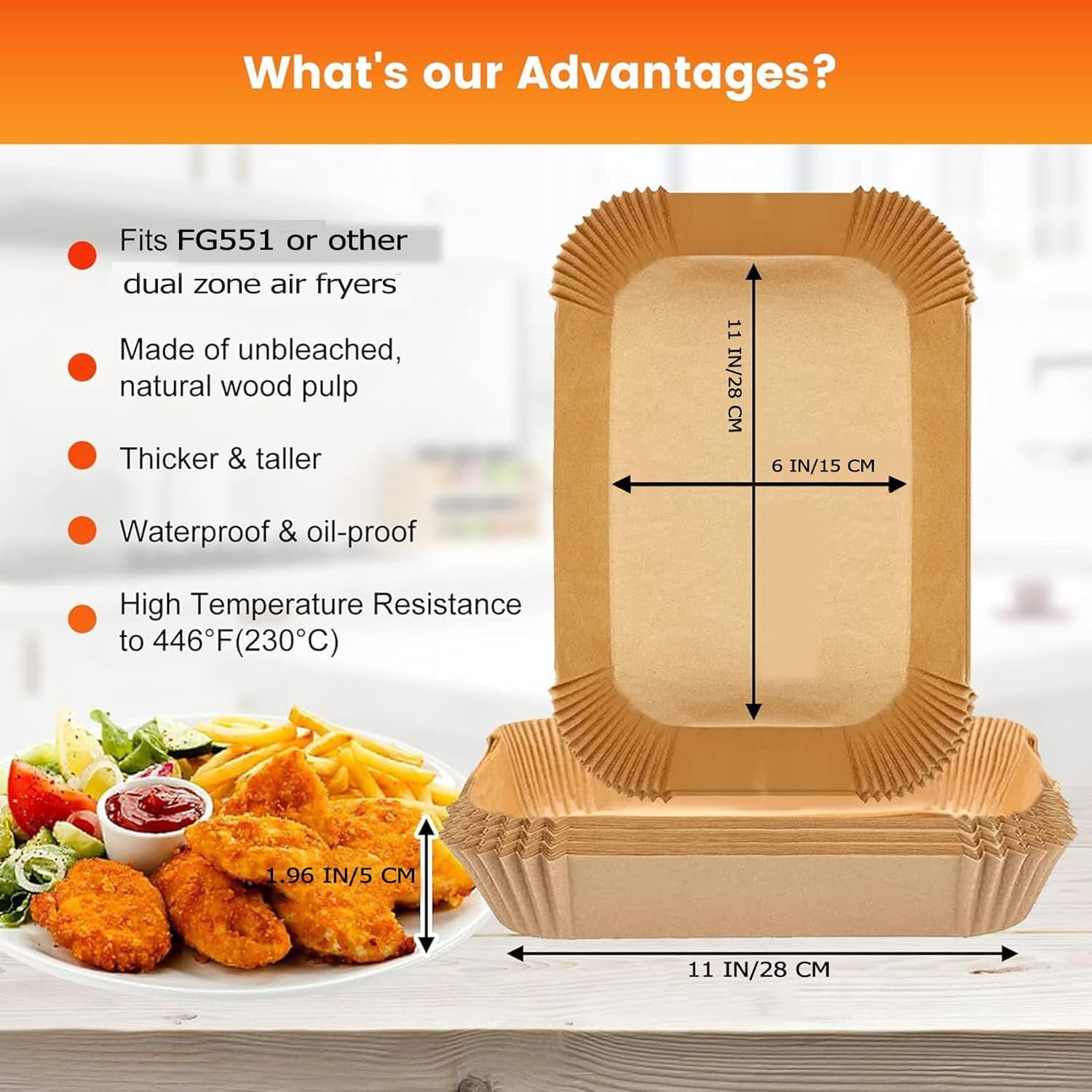 Fzchyzoar Air Fryer Liners Disposable 11x6 inch for Ninja Foodi Smart XL 6-in-1 Indoor Grill，120Pcs Rectangular Parchment Paper Liners for Ninja