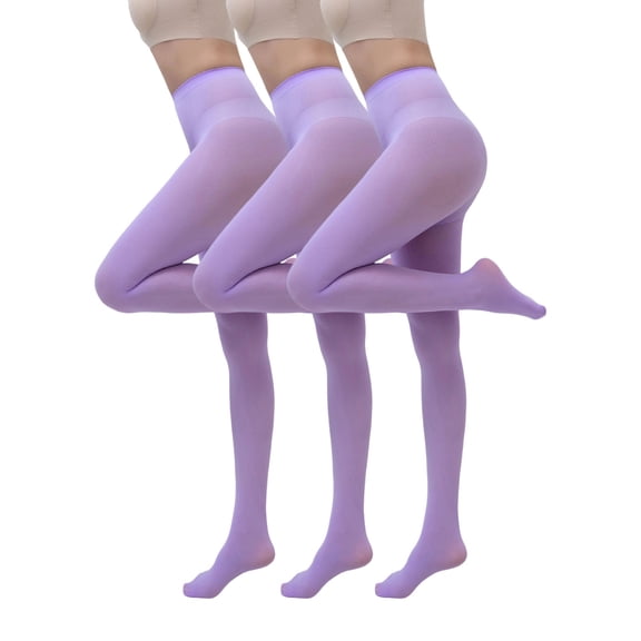 Opaque Tights for Women 3pack Soft Stretchy Solid Color Stockings, Footed Pantyhose for Teen Girls Purple M
