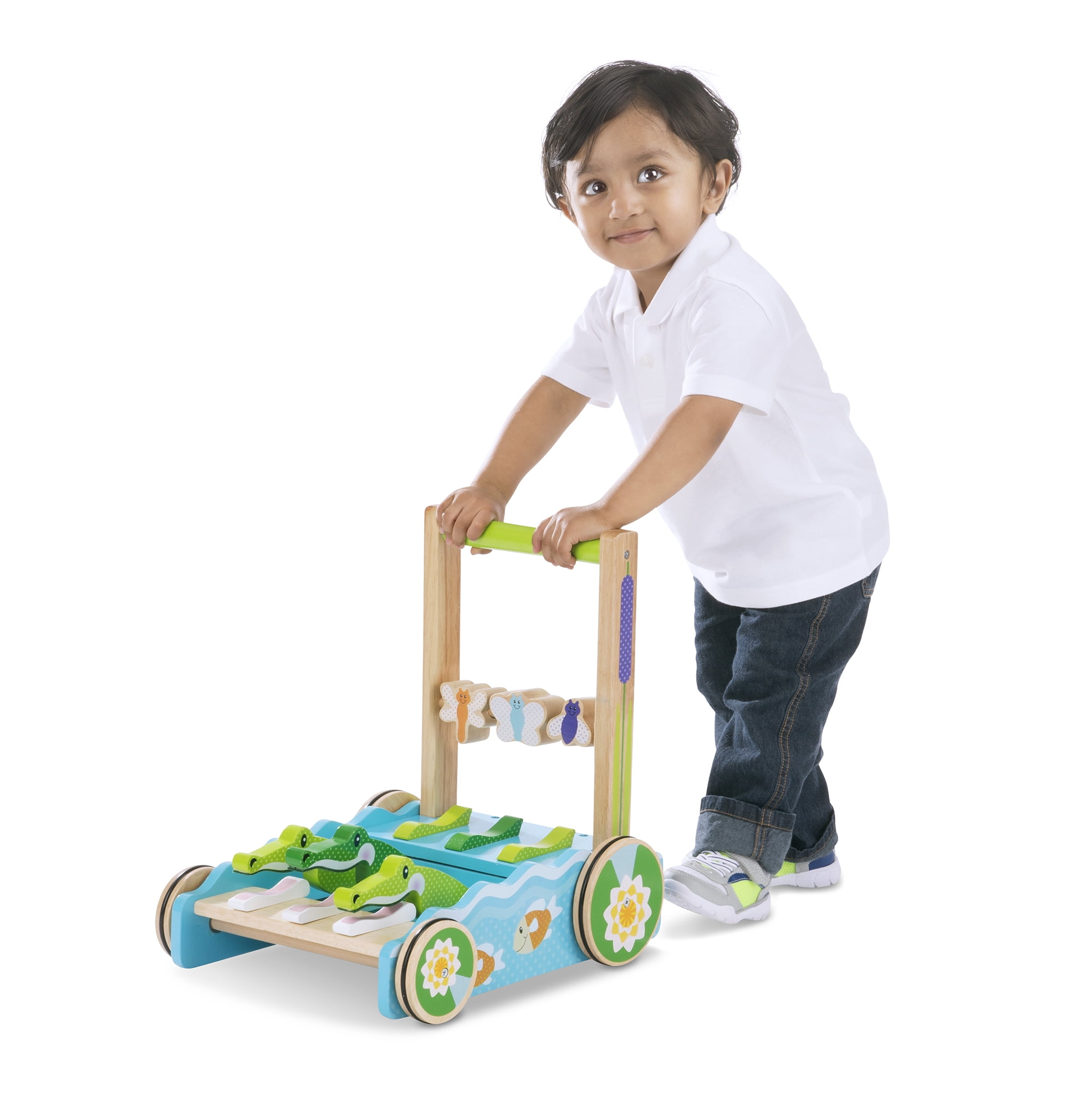melissa & doug deluxe chomp and clack alligator wooden push toy and activity walker