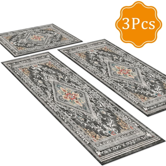 BlueDreamer Kitchen Rugs，Non Slip 3Pcs, Kitchen Mats for Floor Waterproof & Stain Resistant Carpet Area Rug for Kitchen, Laundry Room, Hallway